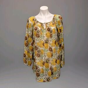 Boho Jane Yellow Floral Tunic Top Swimsuit Coverup Minidress Medium